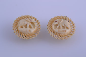 Hand Carved Elephant Clip On Earrings