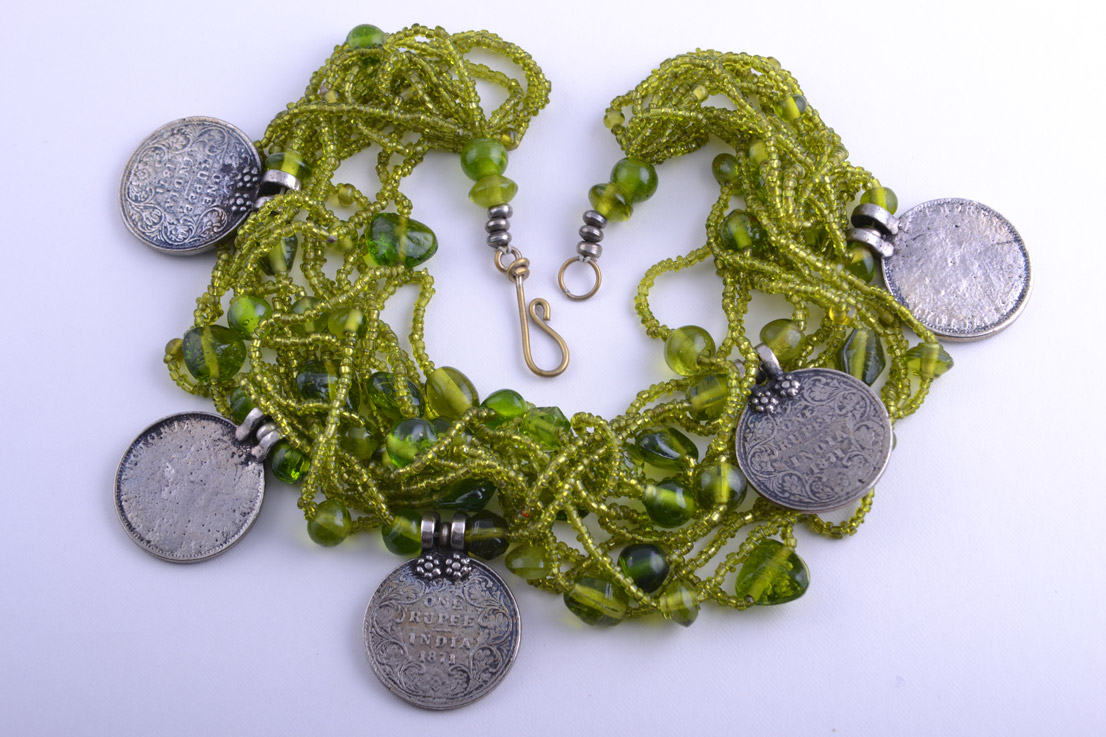 Glass Necklace With Faux Coins