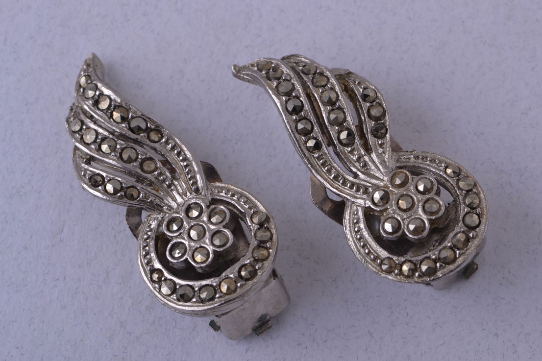 Retro Clip On Earrings With Marcasite