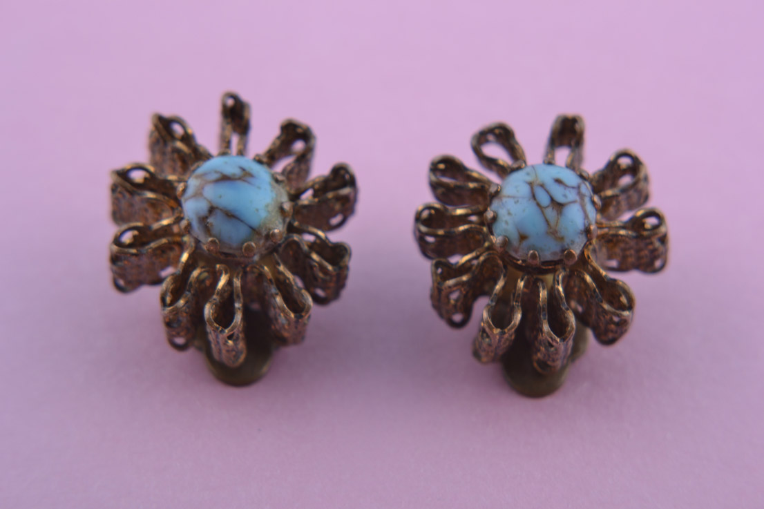 Clip On Earrings With Imitation Matrix Turquoise
