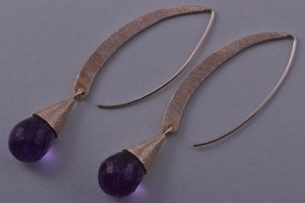 Silver Modern Hook Drop Earrings With Amethyst