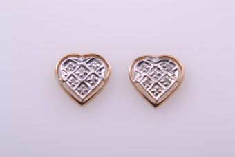 Gold Modern Heart Stud Earrings With Diamonds