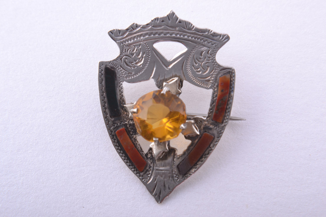 Silver Victorian Brooch With Agate From Scotland