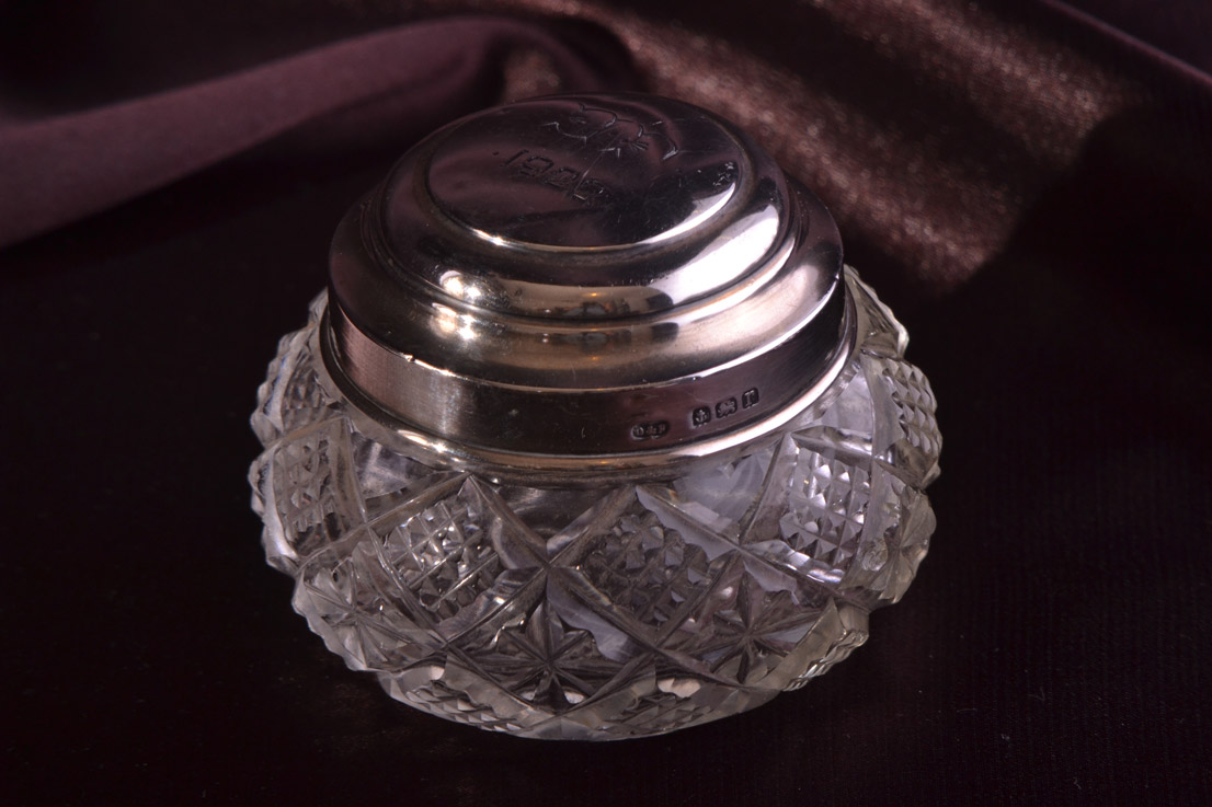 Crystal 1920's Jar With A Silver Lid