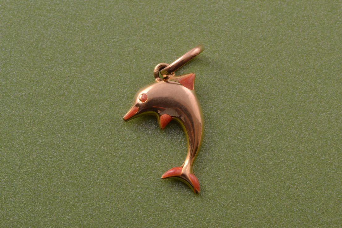 9ct Yellow Gold Modern Dolphin Charm With Enamel