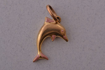 Yellow Gold Vintage Dolphin Charm With Enamel