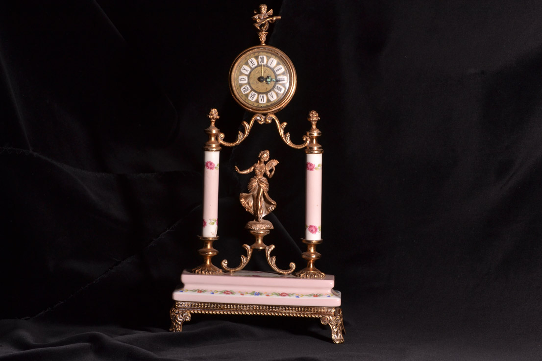 Porcelain And Gilt Vintage Mantel Clock