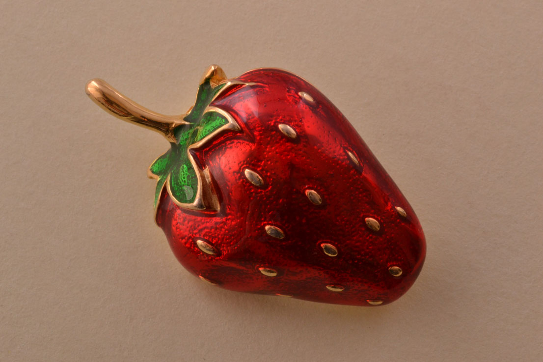 Gilt And Enamel Vintage Strawberry Brooch