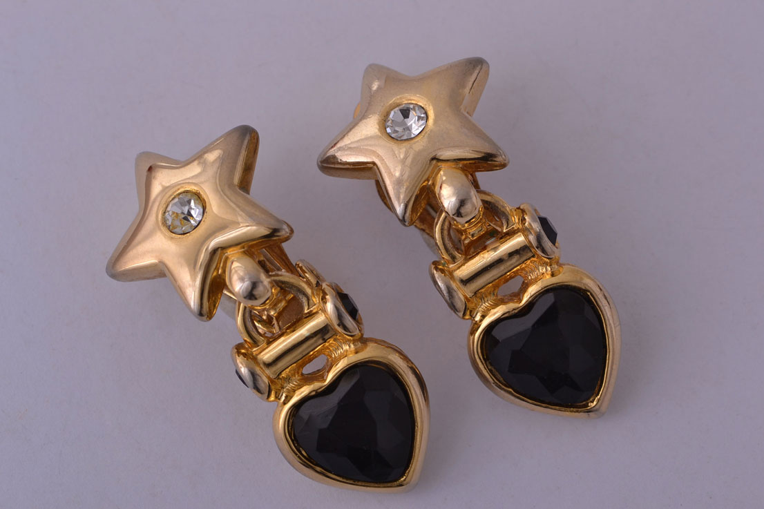 Gilt Vintage Clip On Earrings With Rhinestones