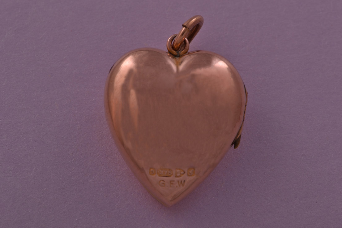 9ct Rose Gold Edwardian Heart Locket With A Diamond | Antique Jewellery