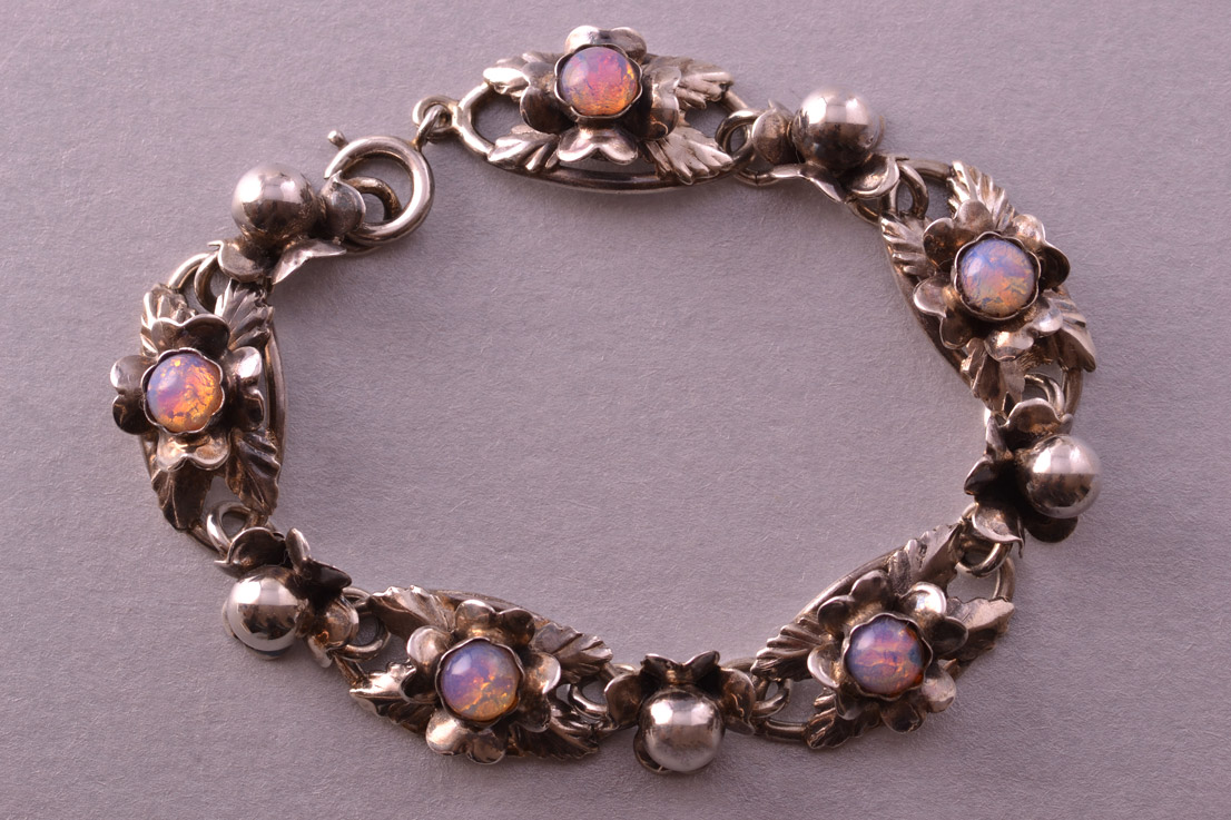Silver Retro Bracelet With Faux Opals
