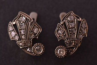 Gold Stud Fleur-Di-Lis Earrings With Diamonds