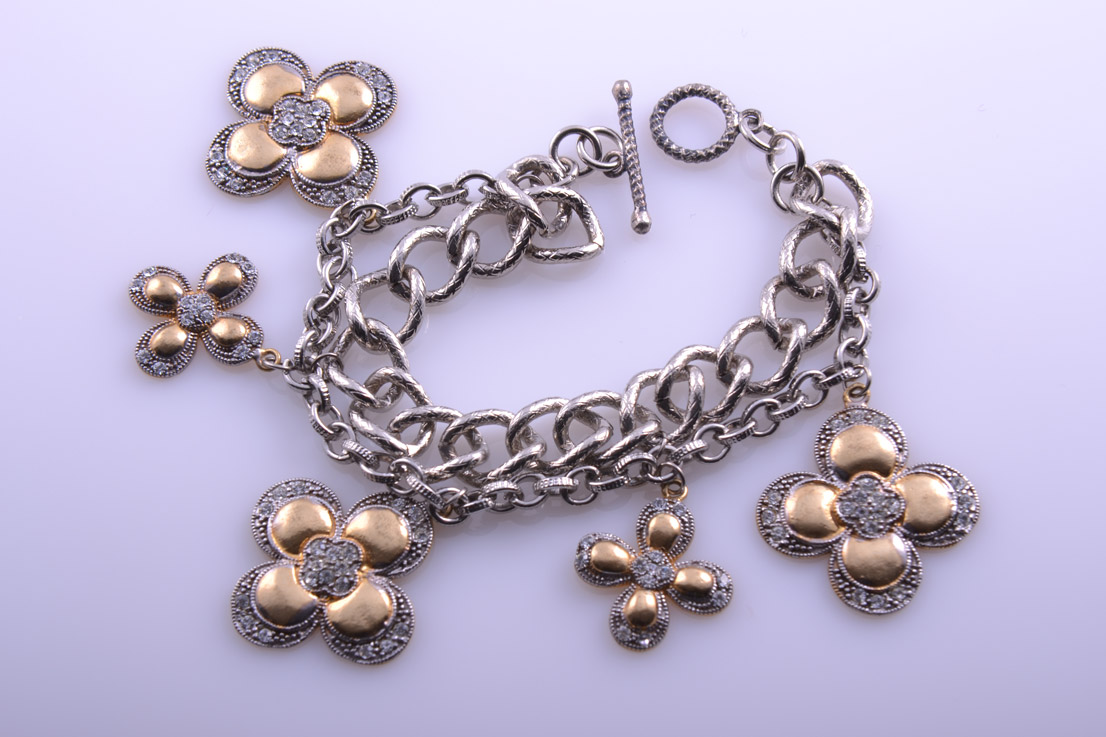 Modern Double-Chain Bracelet With Paste