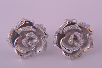 9ct White Gold Modern Stud Rose Earrings With Diamonds