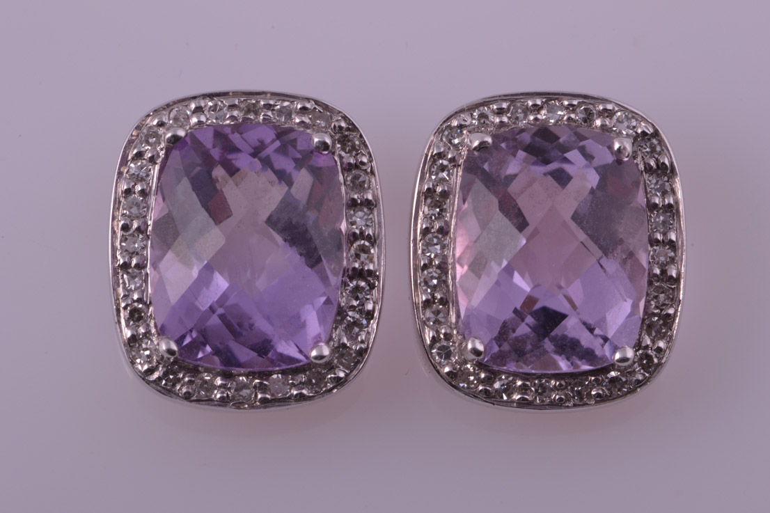 Gold Modern Earrings With Amethysts And Diamonds