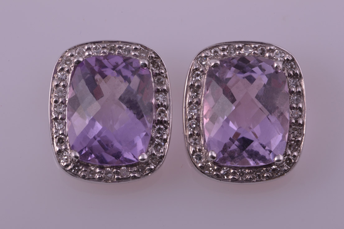 Gold Modern Earrings With Amethysts And Diamonds it12k | Amanda Appleby