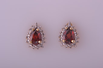 9ct Yellow And White Gold Modern Stud Earrings With Garnets And Diamonds