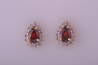 9ct Yellow And White Gold Modern Stud Earrings With Garnets And Diamonds