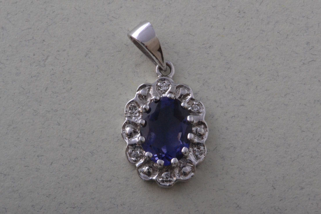 Gold Modern Pendant With Iolite And Diamonds