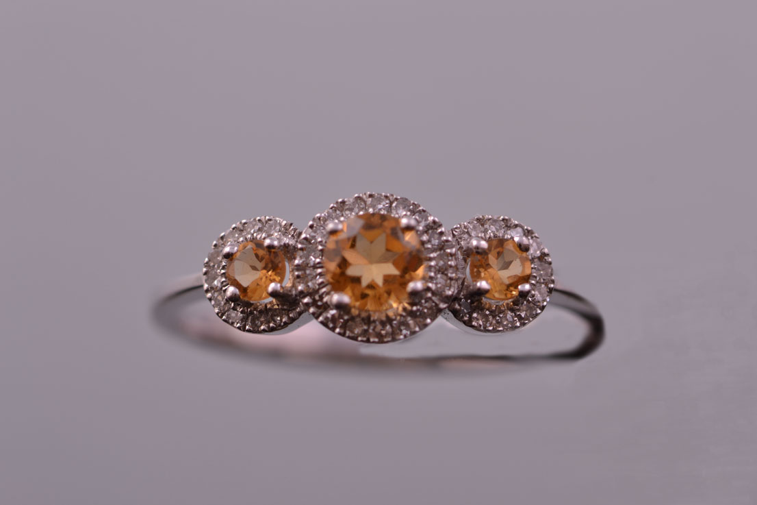Gold Modern Ring With Citrines And Diamonds