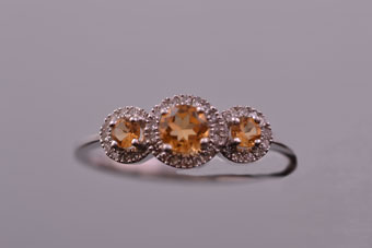 Gold Modern Ring With Citrines And Diamonds