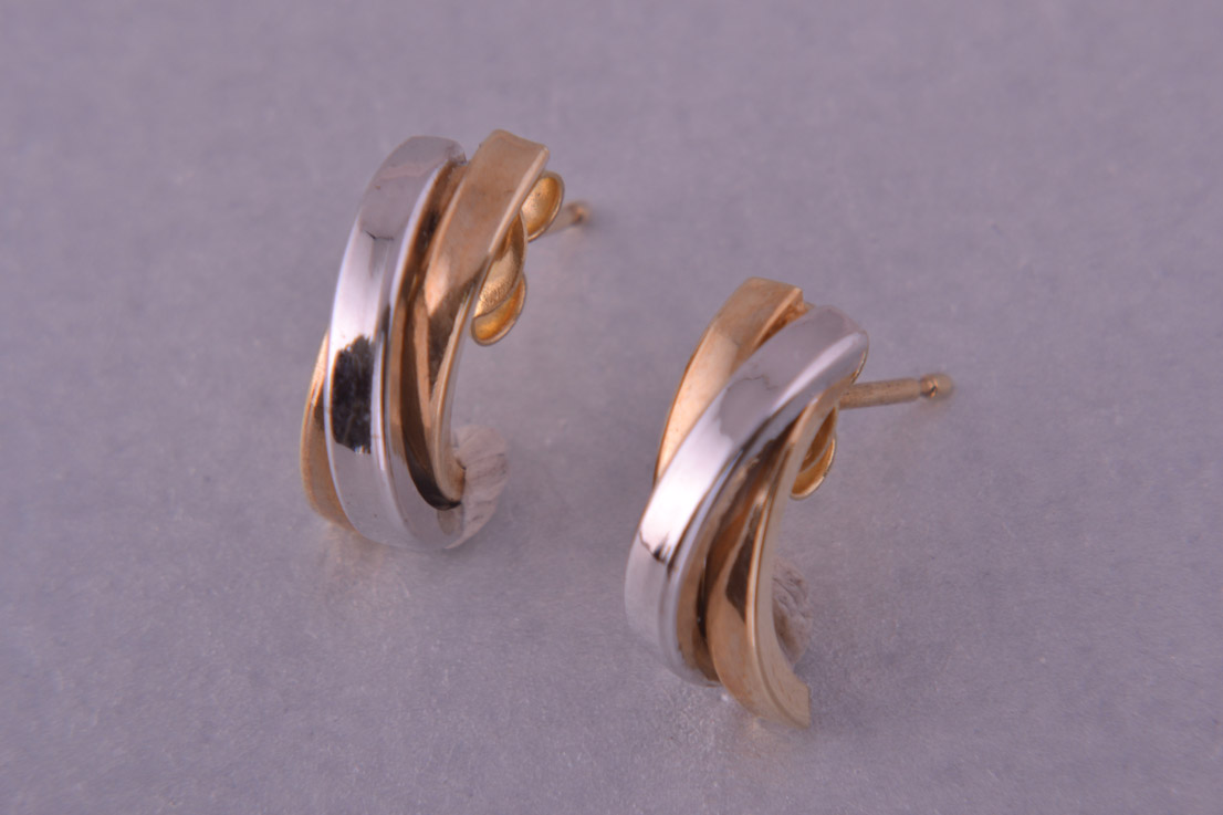 White And Yellow Gold Modern Cuff Stud Earrings