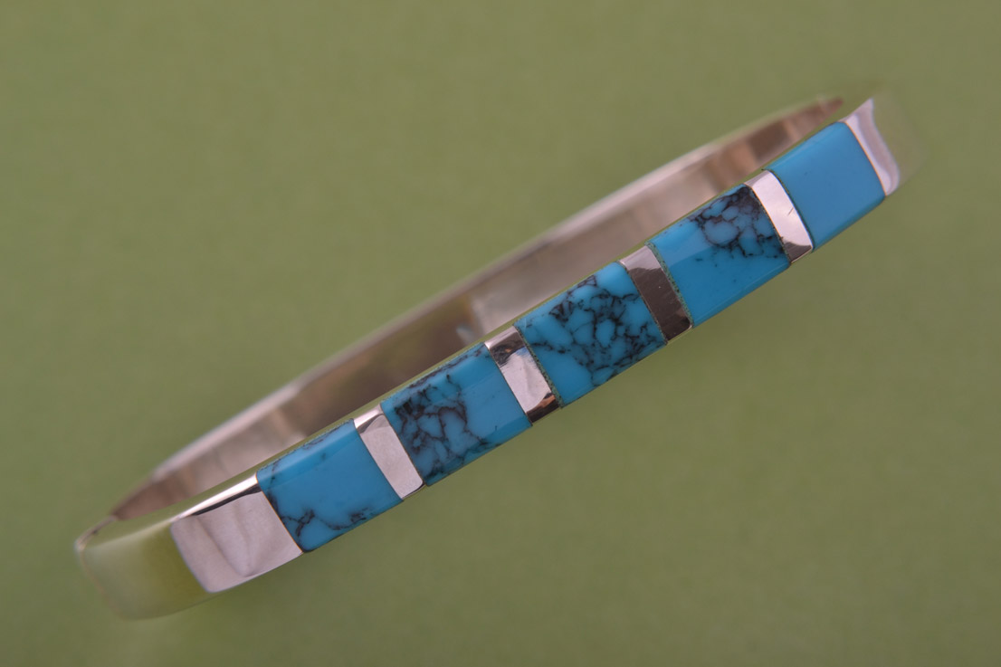 Silver Modern Bangle With Turquoise