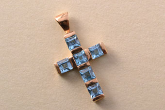 9ct Yellow Gold Modern Cross With Blue Topaz