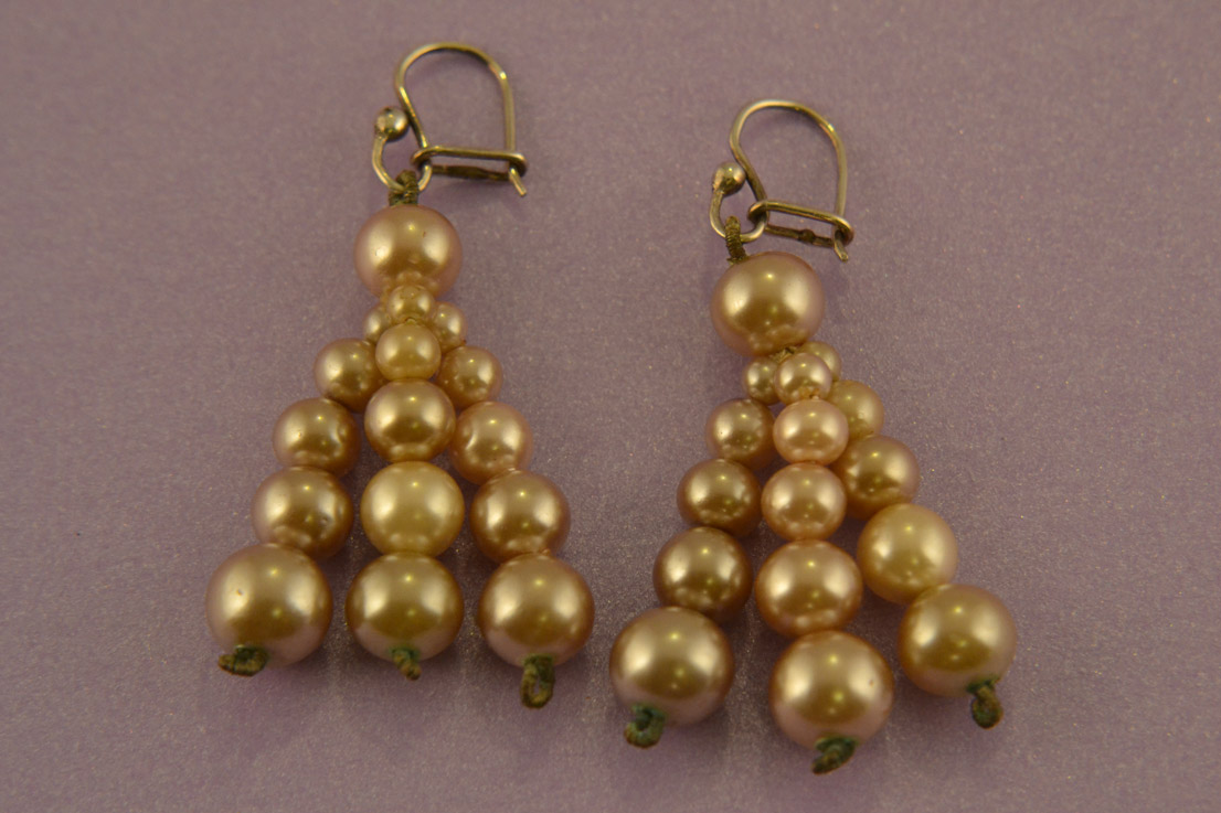 Vintage Pale Mink Hook Earrings With Faux Pearls 