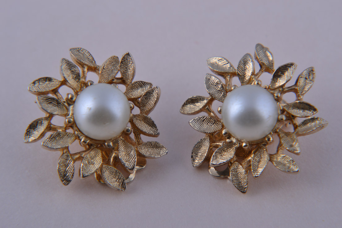 1960's Coro Clip On Earrings With Faux Pearls