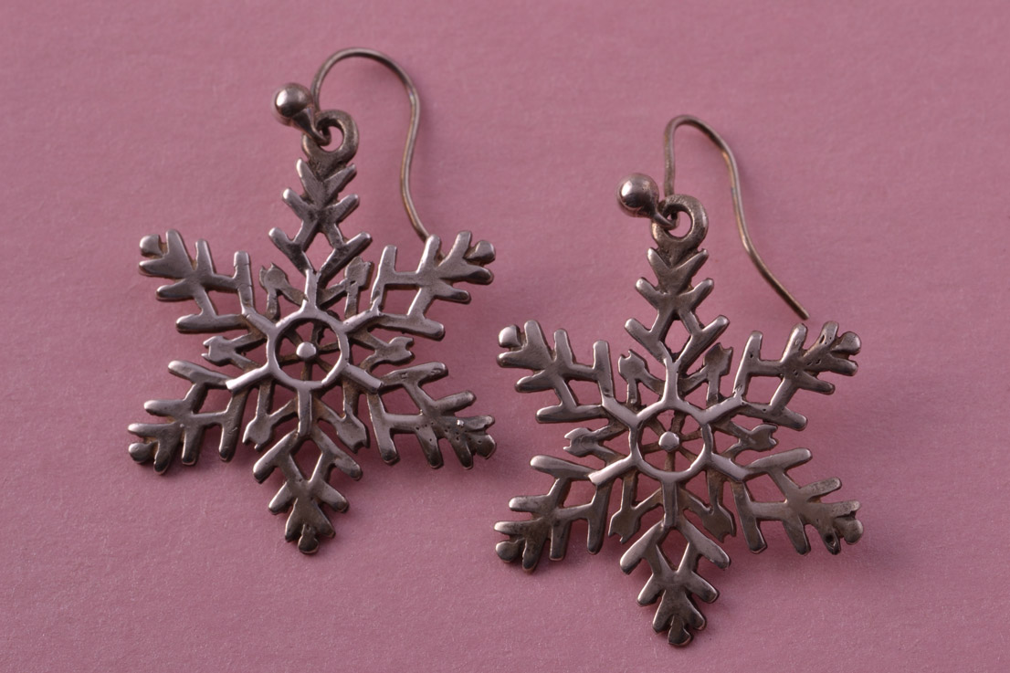 Silver Vintage Hook Drop Snowflake Earrings