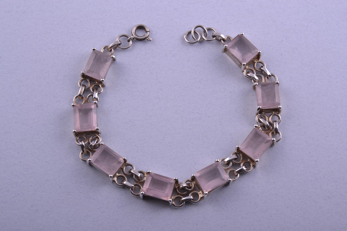 Silver Modern Bracelet With Rose Quartz