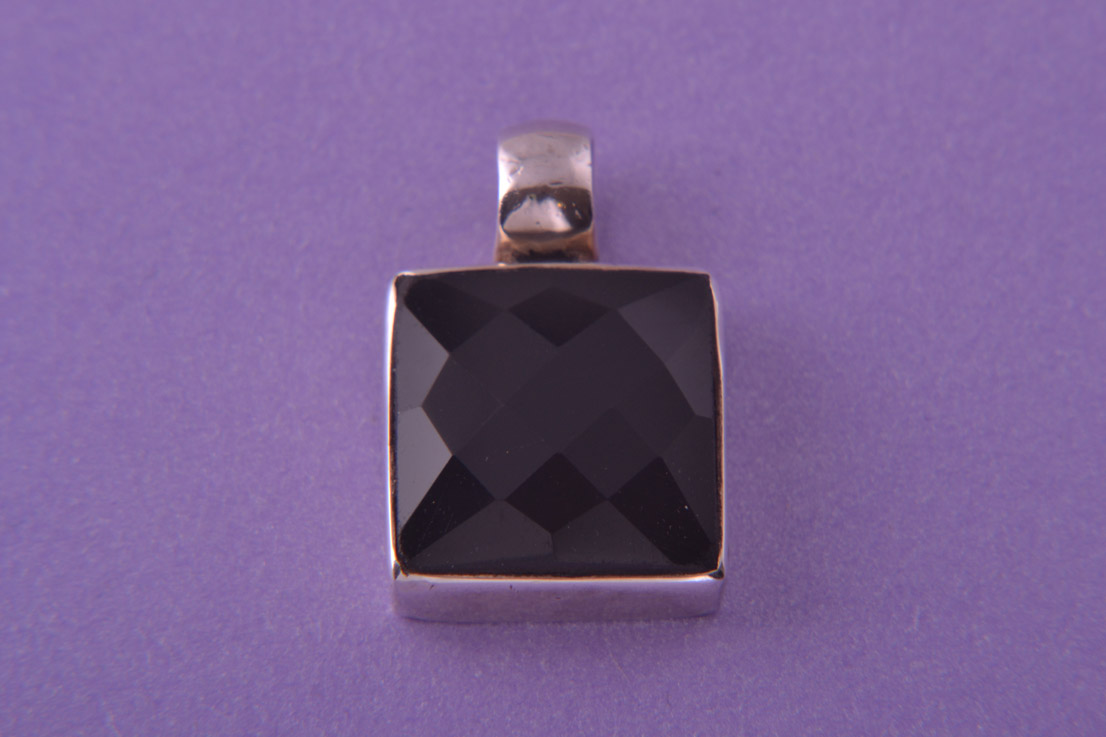 Silver Modern Pendant With Square Onyx