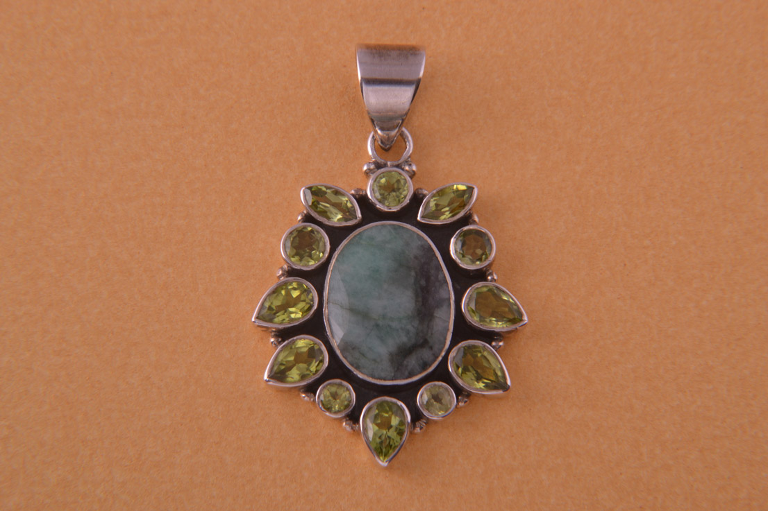 Silver Pendant With Peridot And Green Stone