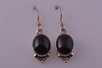 Silver Modern Hook Drop Earrings With Onyx