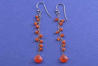 Silver Modern Hook Earrings With Carnelian