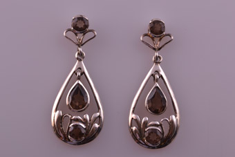 Silver Modern Stud Earrings With Smoky Quartz