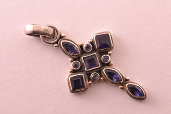 Modern Silver Cross With Iolite