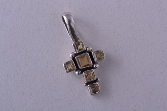 Silver Modern Cross With Citrine
