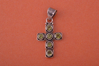 Silver Modern Cross With Peridot