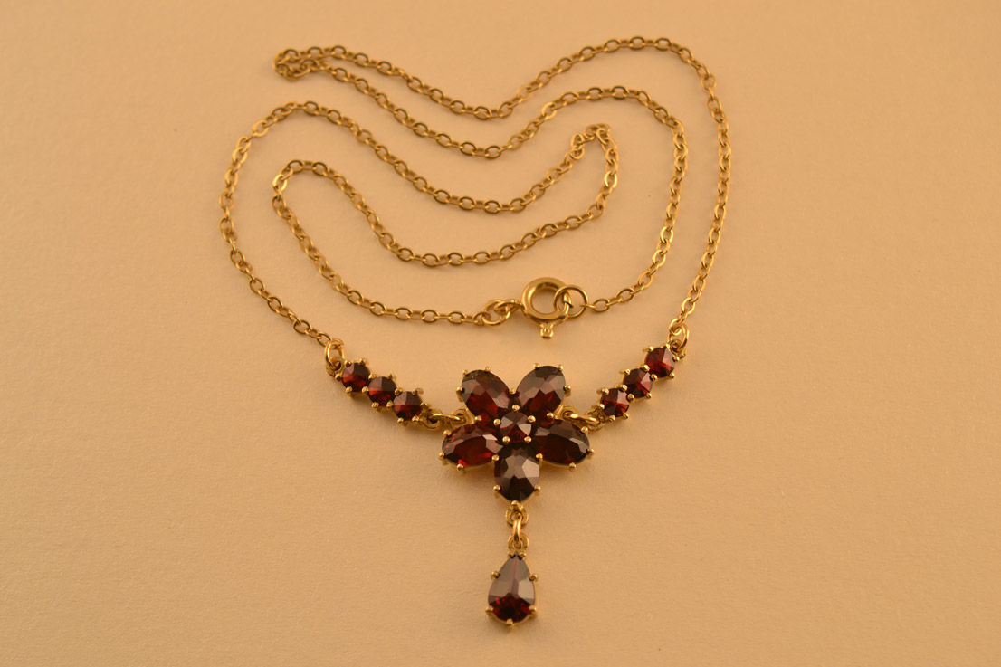 Modern Silver Gilt Garnet Necklace