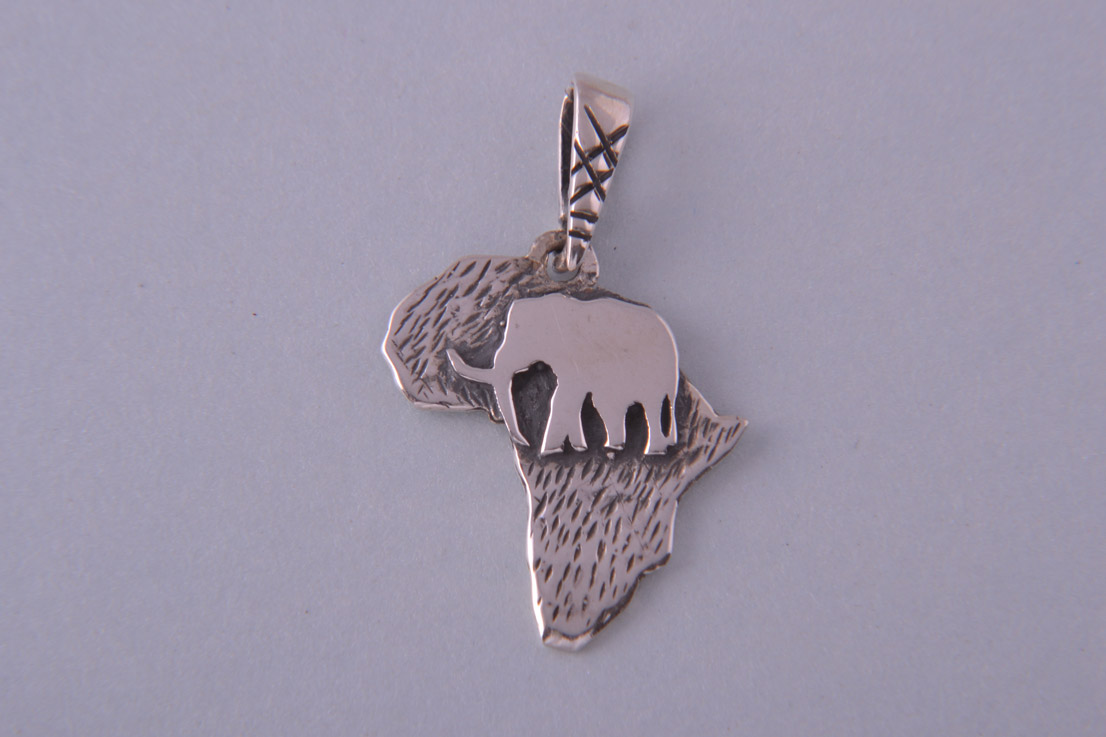 Silver Modern African Map Charm With An Elephant