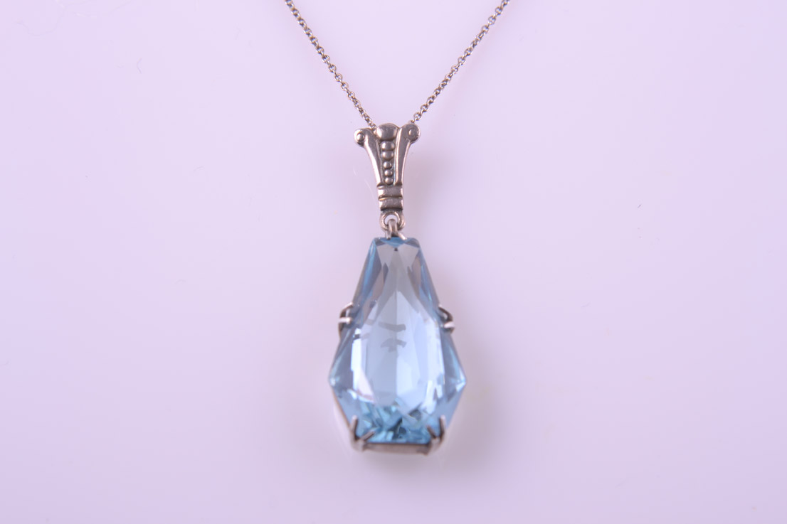 Silver Art Deco Pendant With A Blue Stone 889r | Amanda Appleby