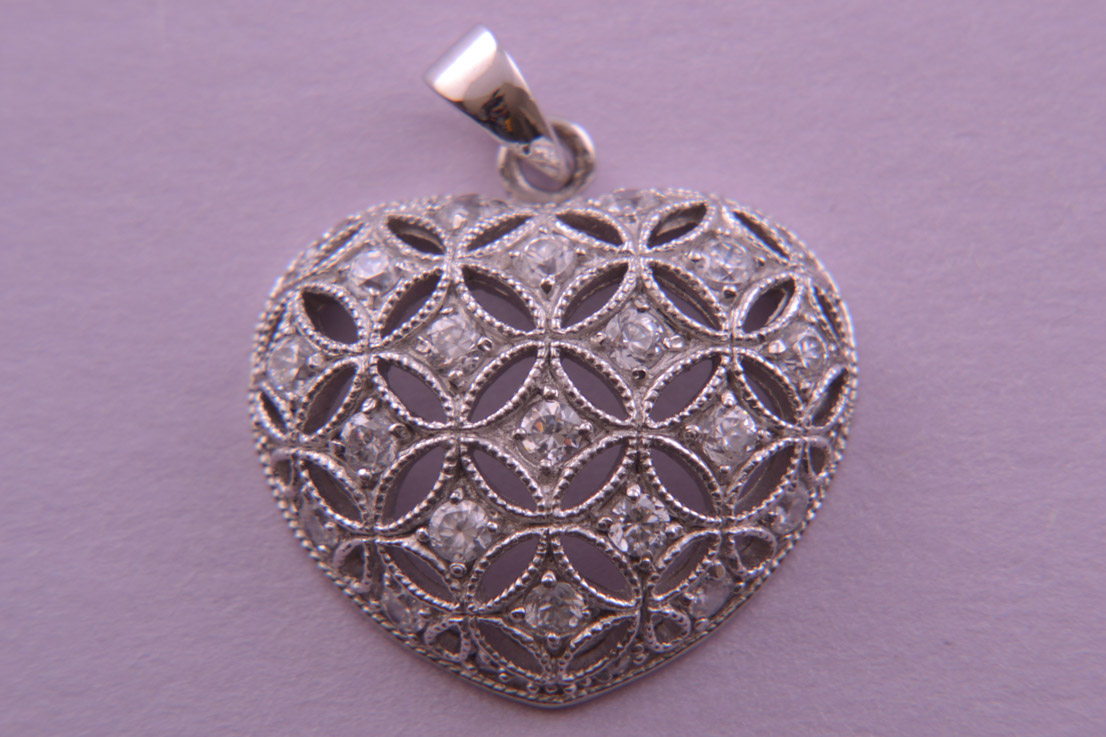 Silver Modern Heart Pendant With Cubics