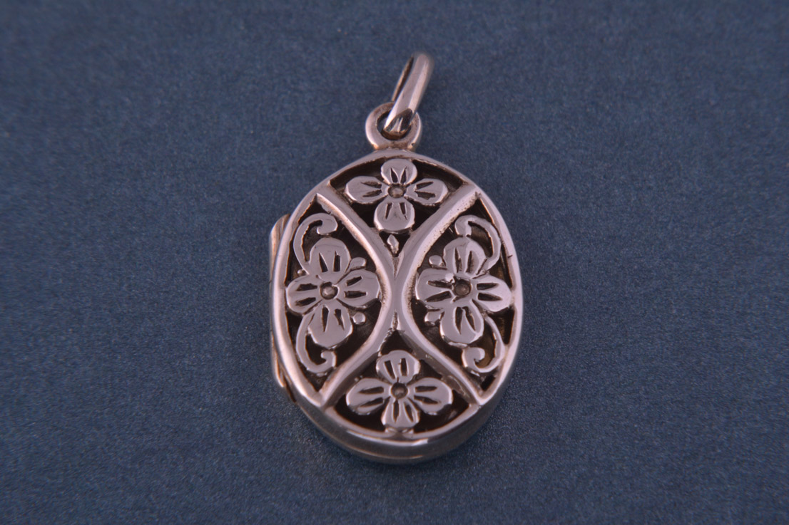 Silver Modern Oval Opening Floral Locket