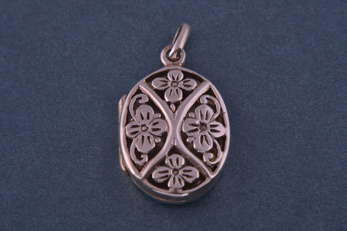 Silver Modern Oval Floral Opening Locket