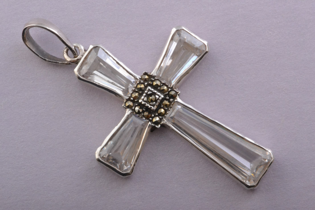 Silver Cross With Cubic Zirconia And Marcasite