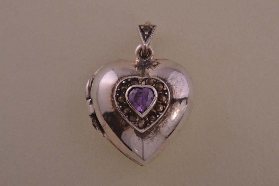 Silver Modern Locket With Amethyst And Marcasite