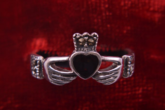 Silver Modern Claddagh Ring With Marcasite And Enamel