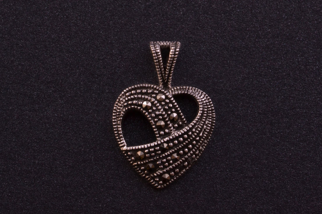 Modern Silver Heart Pendant With Marcasite